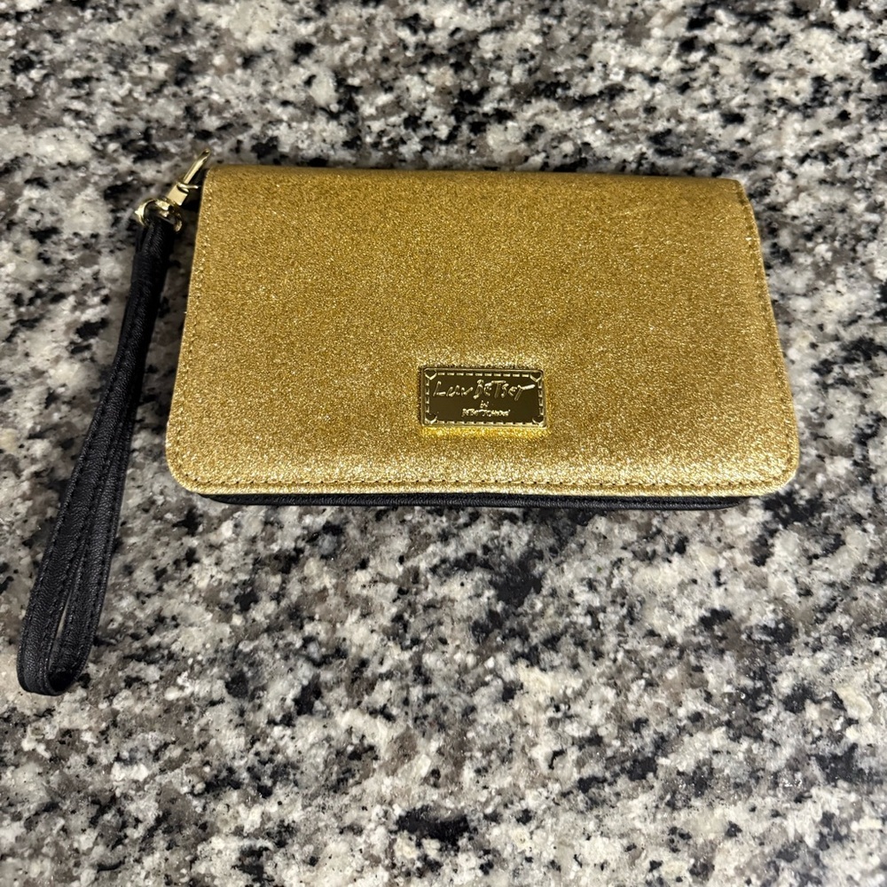 "Luv Betsey" by Betsey Johnson gold glitter wristlet clutch